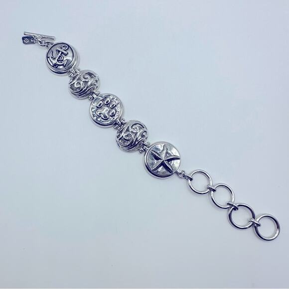 GS Signed Silver Bracelet Nautical Coastal Anchor Dog Paw Round Circles Starfish - Picture 9 of 9